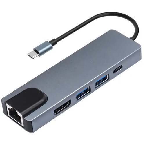  Adapter Type C na LAN Gb, Type C, 2xUSB 3.0 i HDMI 5u1 20cm kabl, Sivi Cene