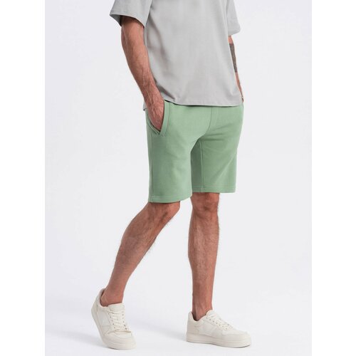 Ombre Men's knit shorts with drawstring and pockets - green Cene