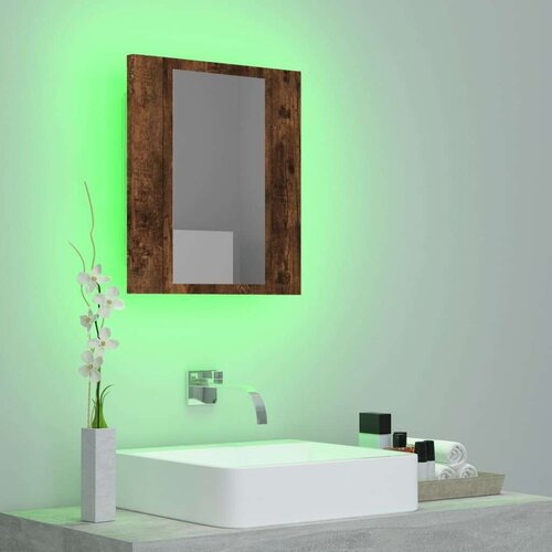 vidaXL LED kopalniška omarica z ogledalom dimljeni hrast 40x12x45 cm Cene