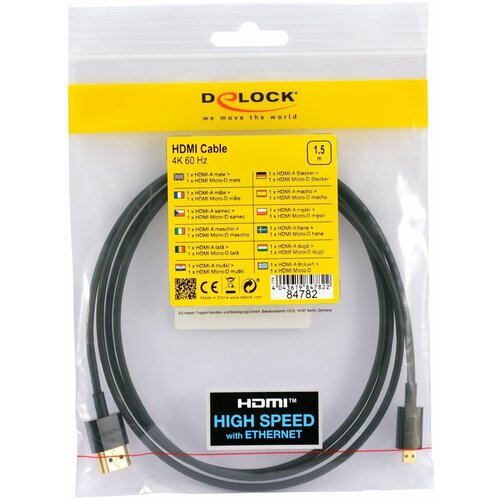Delock HDMI Priključni kabel [1x Mu&scaron;ki konektor HDMI - 1x Mu&scaron;ki konektor Micro HDMI tipa D] 1.5 m Crna Cijene