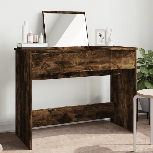 vidaXL Toaletna mizica z ogledalom dimljen hrast 100x45x76 cm Cene