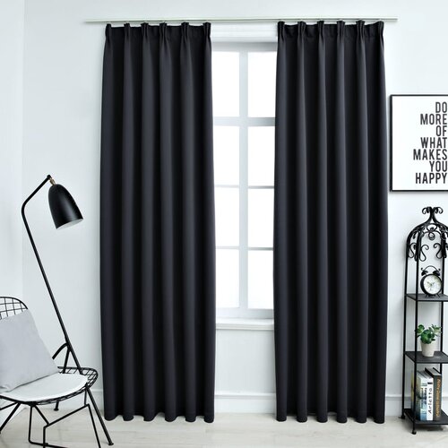 VidaXL Zatemnitvene zavese z obe&amp;scaron;ali 2 kosa črne 140x175 cm Slike