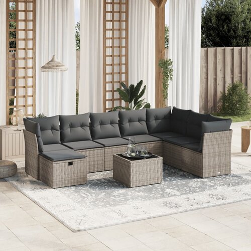 vidaXL 9-dijelni set vrtnih sofa od poliratana s jastucima sivi Cene
