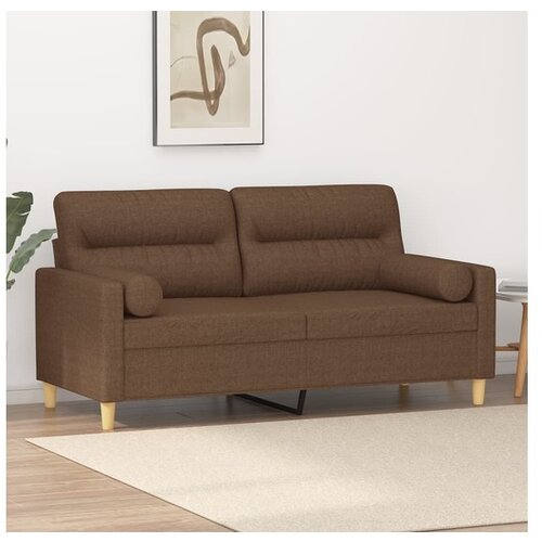 VidaXL Kavč dvosed z blazinami rjav 140 cm blago Slike