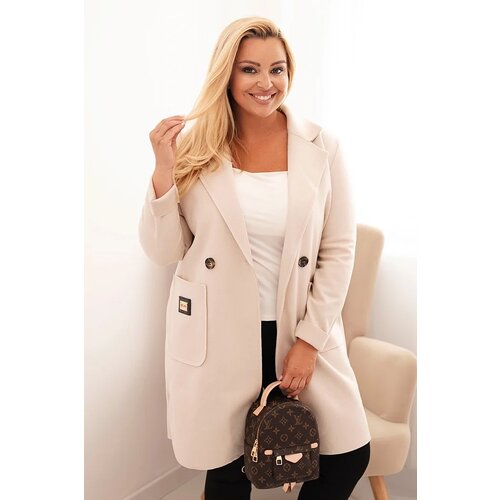 Kesi Włoski Elegant women&amp;#039;s coat Plus Size with a collar and large pockets beige Slike