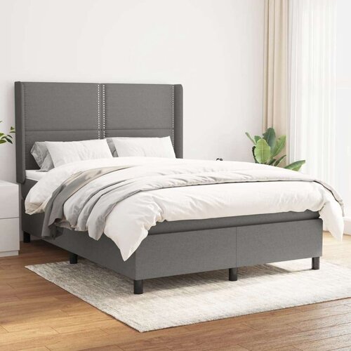  Box spring postelja z vzmetnico temno siva 140x200 cm blago, (20726200) Slike