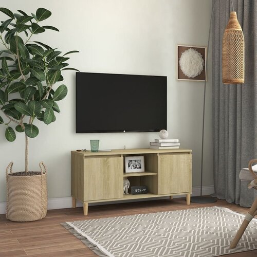 VidaXL TV ormarić s nogama od masivnog drva 103,5x35x50 cm boja hrasta Slike
