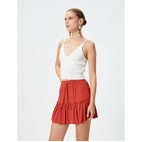 Koton Viscose Mini Skirt with Tie Waist and Ruffles in a Comfortable Cut. Slike