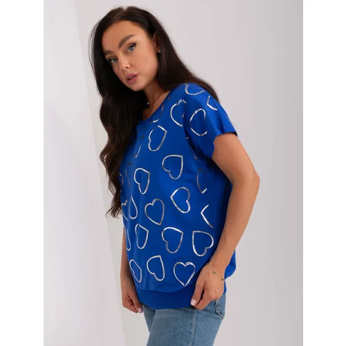Fashion Hunters Women's cobalt blue blouse with heart print