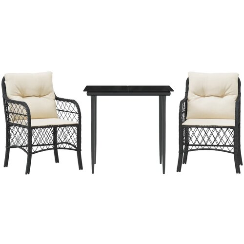  3-dijelni bistro set s jastucima crni od poliratana Slike