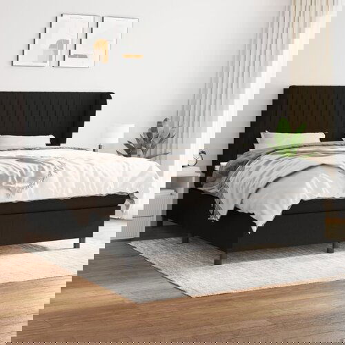The Living Store Box spring postelja z vzmetnico črna 180x200 cm blago - Box Spring Postelja, (21514943) Cene