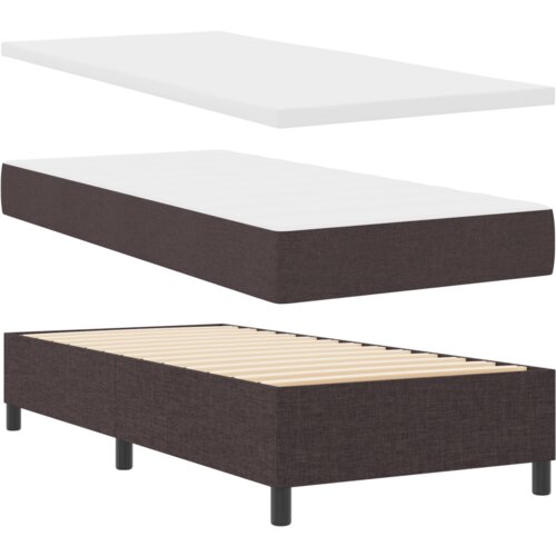  Krevet s nadmadracem i klupicom tamno smeđi 100x200 cm tkanina Slike