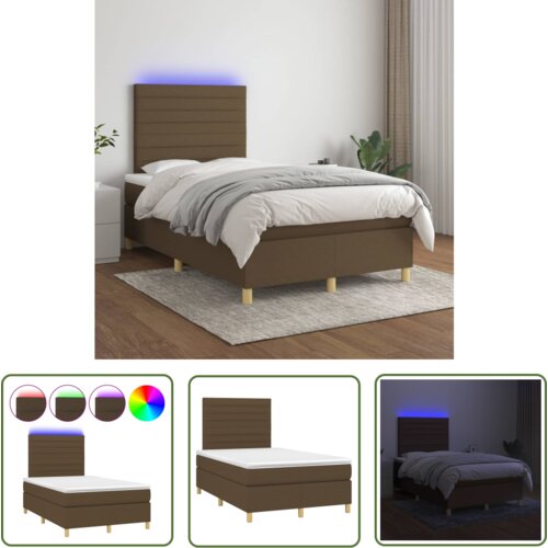 The Living Store Box spring postelja z vzmetnico LED tem. rjava 120x200 cm blago - Box Spring Postelja, (21737510) Cene