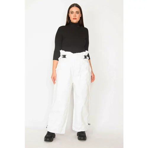 Şans Women's Plus Size White Paper Bag Waist And Cup Detailed Pocket Jeans