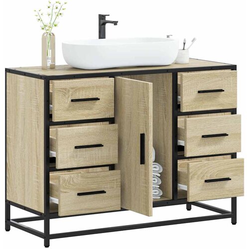 VidaXL Kopalni&amp;scaron;ka omarica za umivalnik sonoma hrast 80x33x60cm inž les Slike