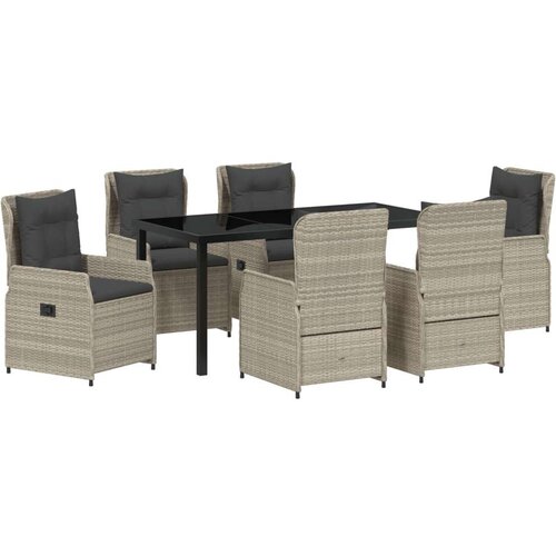  Set za Jelo od 7 Dijelova Svjetlosivi Poli Ratan Vrtni Stol Crna 160x80x73 cm Kaljeno Staklo Slike