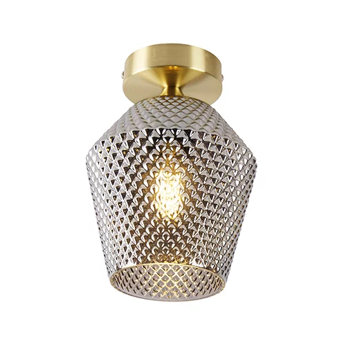 QAZQA Stropna svetilka Art Deco medenina z dimnim steklom - Karce