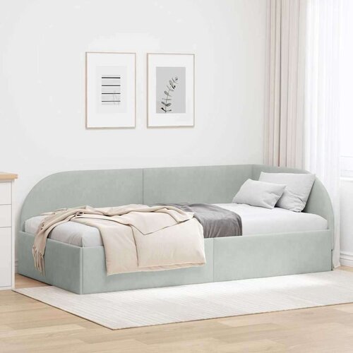 vidaXL Kotna postelja z vzglavjem Svetlo siva 90 cm x 190 cm blago Cene