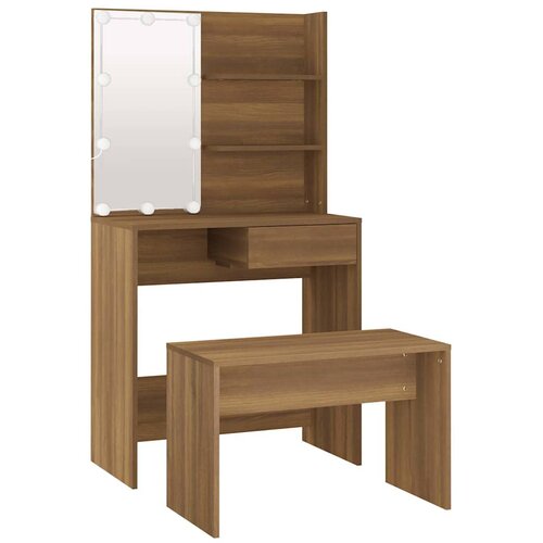  Set toaletnog stolića LED boja hrasta od konstruiranog drva Smeđa 74.5 x 40 x 141 cm Slike