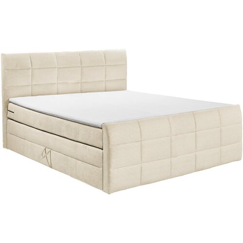 MID.YOU POSTELJA BOXSPRING 180 cm x 200 cm , tekstil, leseni material krem barve Slike