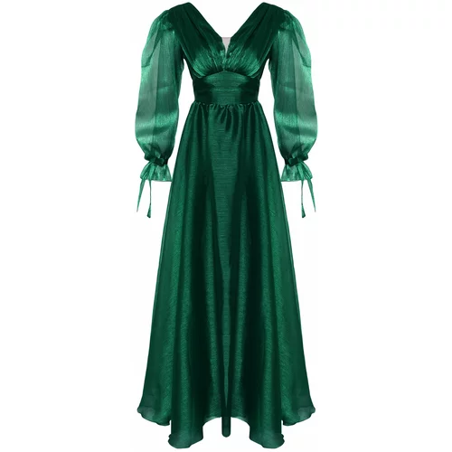 Trendyol Emerald Green Tulle Long Elegant Evening Dress