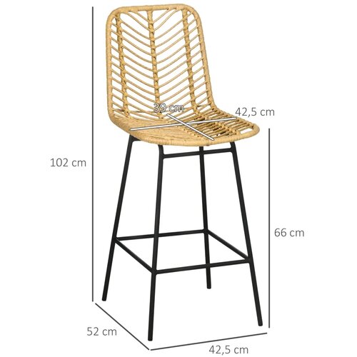  Set od 2 barske stolice s naslonom boho dizajn PE ratan uključujući oslonac za noge 42 5 cm x 52 cm x 102 cm žuta + crna Slike