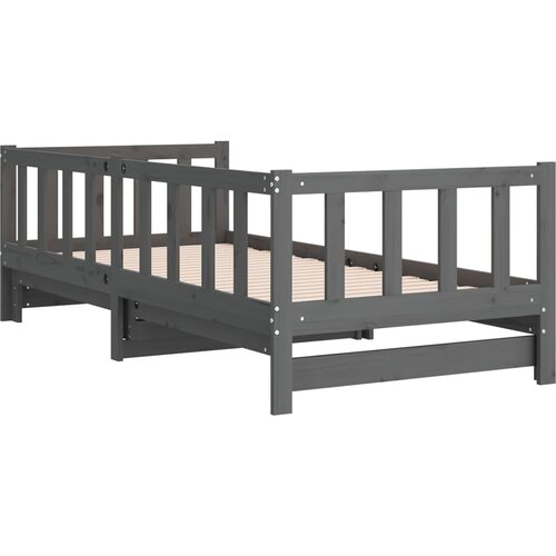  Dnevni ležaj na izvlačenje sivi 2x(90x190) cm masivna borovina Slike