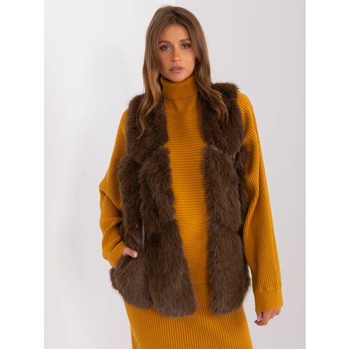 Fashion Hunters Dark brown fur vest with pockets Cene