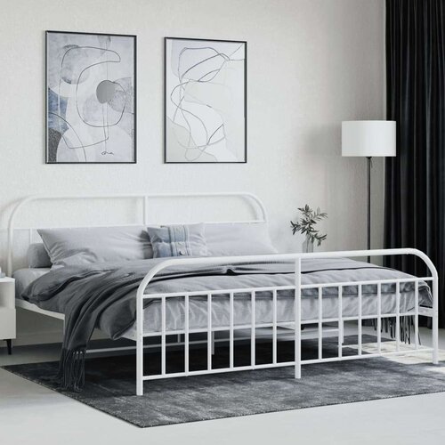 VidaXL metalni okvir kreveta uzglavlje i podnožje bijeli 200x200 cm Slike