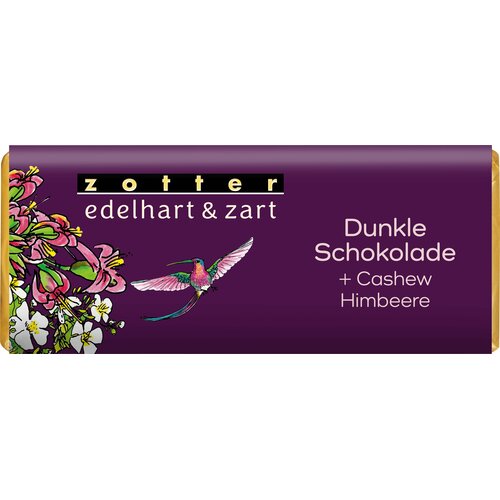 Zotter Schokoladen Bio čokolada edelhart &amp;amp; zart - &amp;quot;Temna čokolada z indijskimi ore&amp;scaron;čki in malino&amp;quot; - 70 g Slike