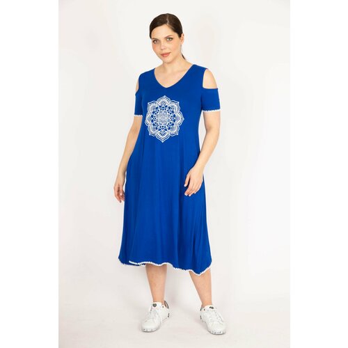 Şans Women's Saxe Plus Size Decollete Decollete Embroidered Dress Cene