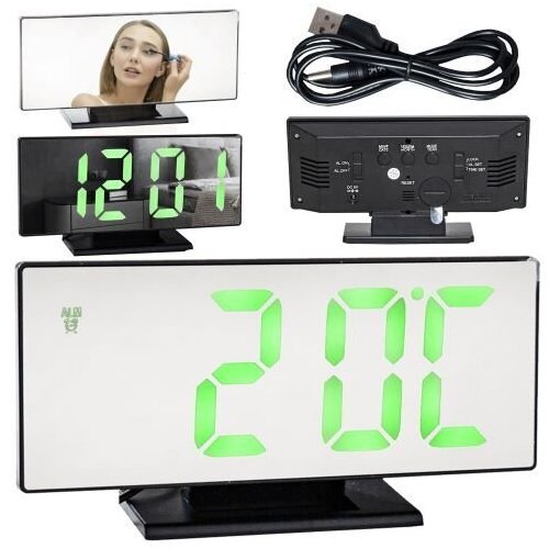 Velika 4u1 USB LED digitalna budilica s termometrom i ogledalom u crnoj boji Cijene
