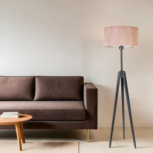 Opviq kanarya siyah lambader silindir bambu 04 abajurlu oakblack floor lamp Slike