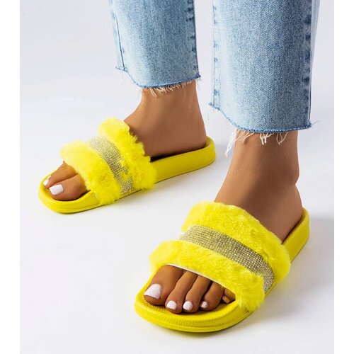 Gemre Yellow Fur Slides with Rhinestones Carrito Cijene