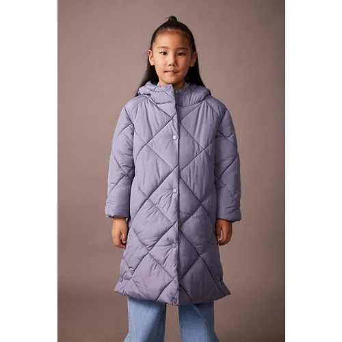 Defacto Girl&#39;s Water Repellent Hooded Quilted Long Coat