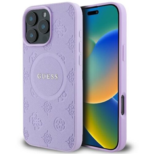 Guess Saffiano Peony Stamp MagSafe Zadní Kryt pro iPhone 16 Pro Purple Ovitek za telefon Vijolična Cene