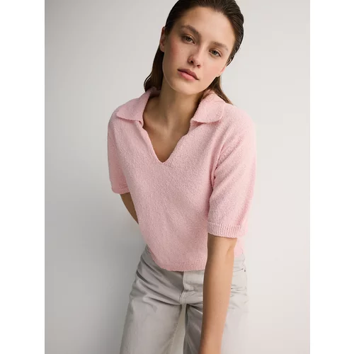 Reserved - Bluza od žerseja u stilu polo-majice - pastelnoružičasto