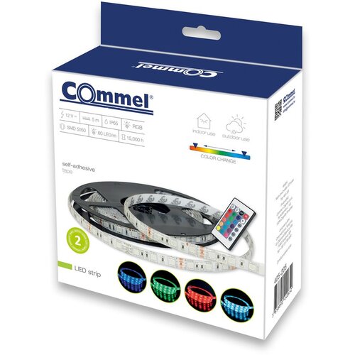 Commel LED traka 5050 SMD (60 LED/m) , RGB, 5 m, 14,4 W/m, daljinski upravljač s 24 tipke + adapter, IP65, samoljepive Cene