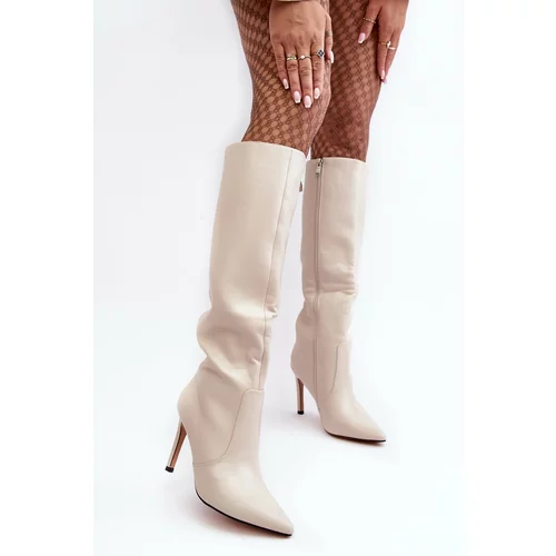 Kesi Beige leather boots with high heels Melisandre