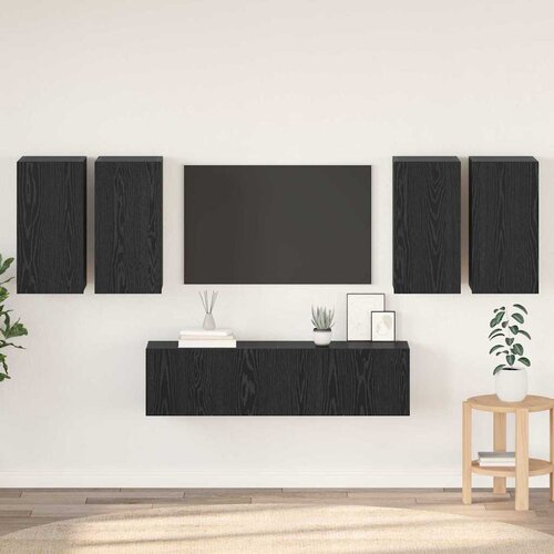 VidaXL Set TV komoda s policom s pohranom s vratima 6 pcs Crni hrast 60 x 30 x 30 cm Slike