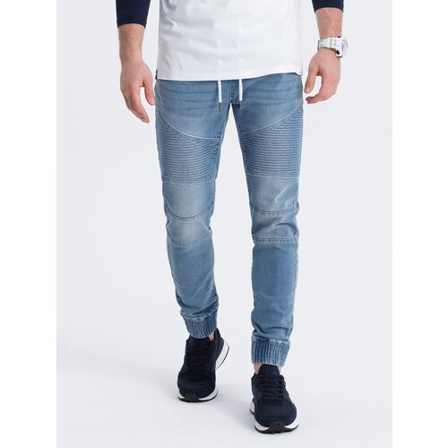 Ombre Men's denim jogger pants with stitching - blue Cene