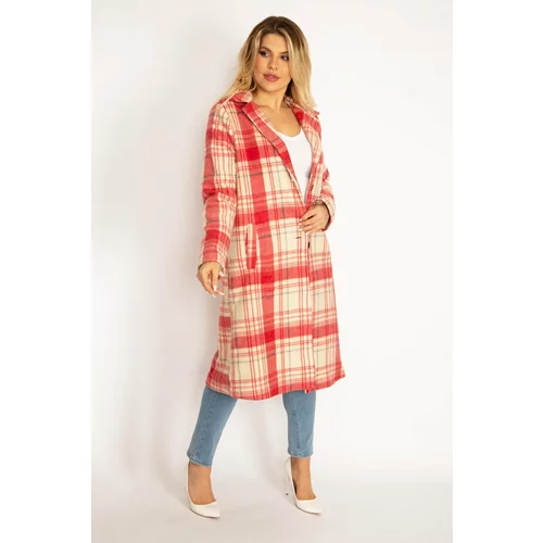 Şans Women's Plus Size Colorful Checkered Coat with Front Buttons, Lined