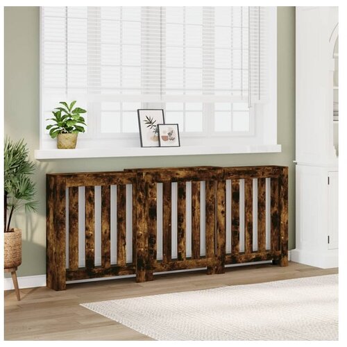 VidaXL Pokrov za radiator dimljen hrast 205x21,5x83,5cm inženirski les Slike