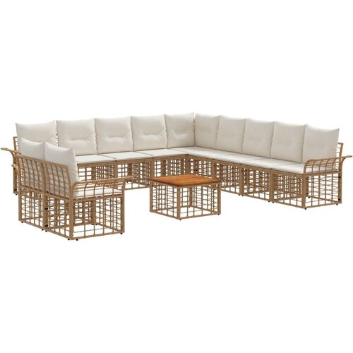  Set vanjskih sofa 12 pcs Prirodna i krema bijela Poliester - Prirodna i kremasto bijela sa stolom Cene
