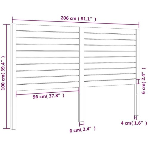  Uzglavlje za krevet 206 x 4 x 100 cm od masivne borovine Slike
