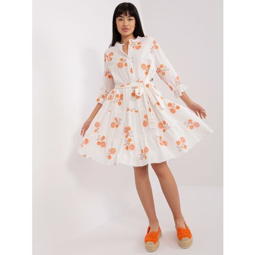 Fashion Hunters White and orange patterned dress with frill Slike