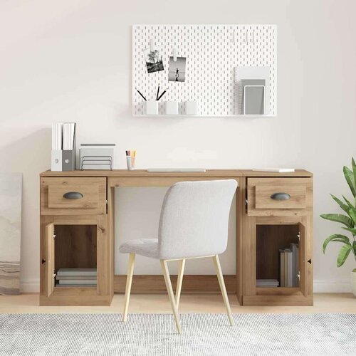 VidaXL Stol s ormarom s ladicama Umjetnički hrast 154,5 x 50 x 75 cm Slike