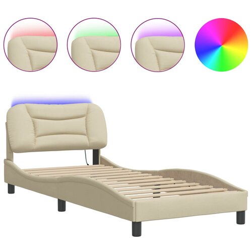 vidaXL Posteljni okvir z LED lučkami krem 90x190 cm tkanina, (21094846) Cene