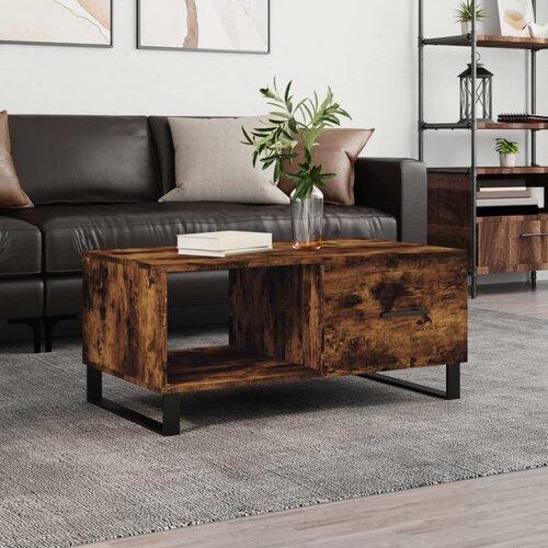 VidaXL Klubska mizica dimljeni hrast 90x50x40 cm inženirski les Slike