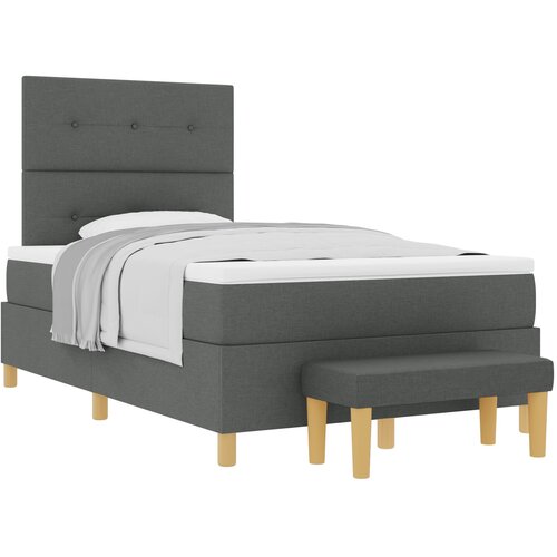 VidaXL Box Spring Krevet s Madracem i Klupom Tamno Siva 120x200 cm Tkanina Slike